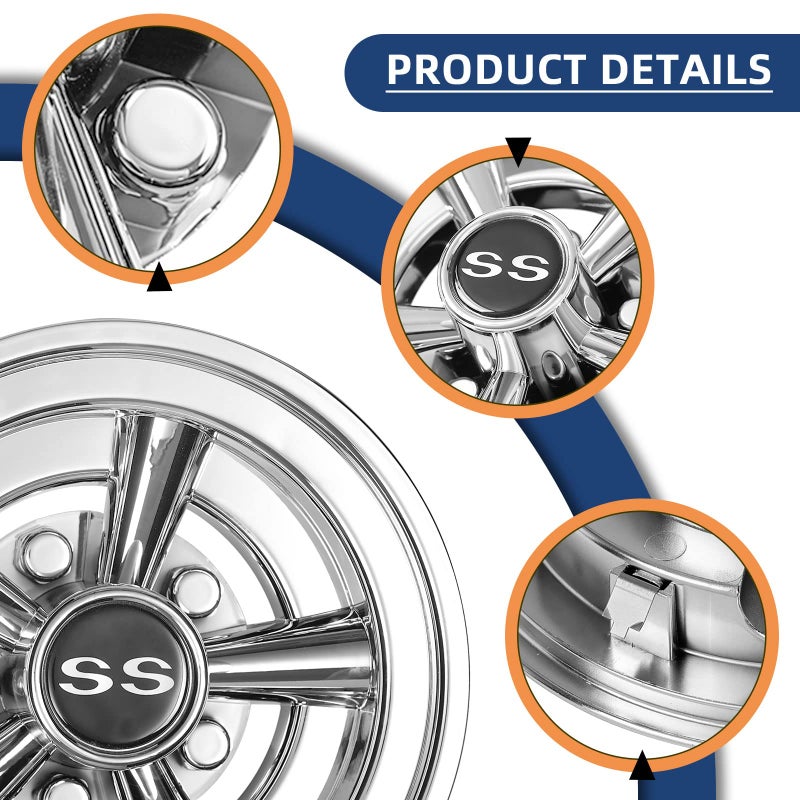 NOKINS Golf Cart Hubcaps 8 Inch Set of 4, Club Car/Ezgo/Yamaha Tires Wheel Covers,Chrome Accessory & Accessories - Image 3